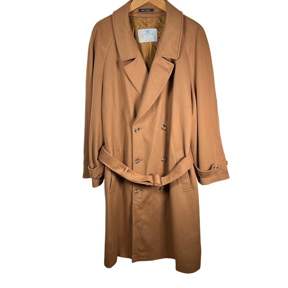 Aquascutum Wool Cashmere Belted Camel Overcoat 44 Tall‎ Double Breasted Luxury